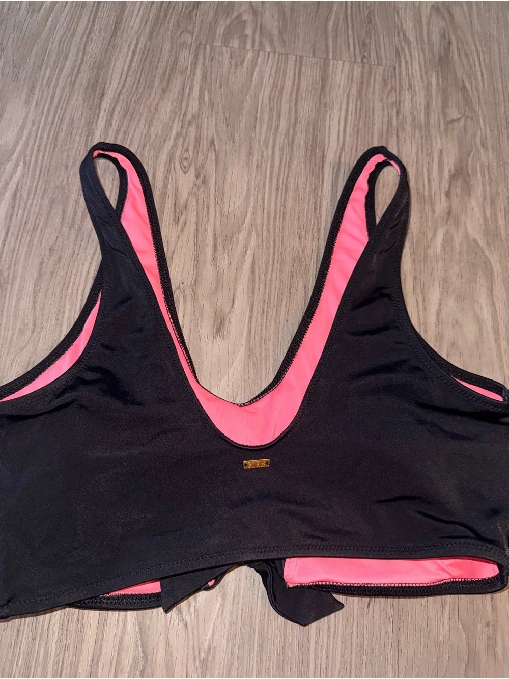 PINK Victoria's Secret black and pink bikini top size medium - Picture 3 of 5